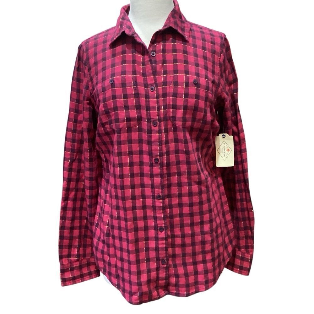 NWT St. John's Bay Button Down Pink Plaid Checkered Shirt Size Small